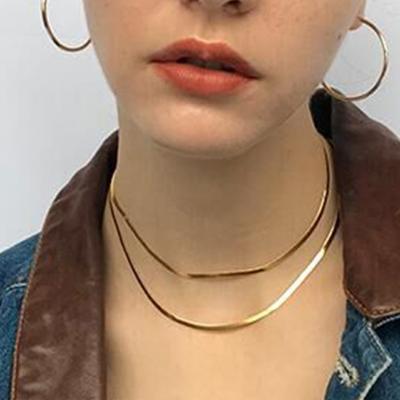 China Lead Free Nickel Free Not Tarnish Simple Stainless Steel Gold Plated Women Necklace 3mm Wide Flat Snake Bone Chain Necklace Choker for sale