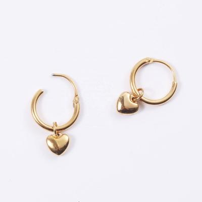 China Vintage 18k Gold Huggie Lead Free Stainless Steel Hoop Endless Hoop Earrings Set With Hanging Heart Pendant Earrings For Girls for sale