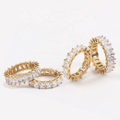 China New Fashion Lead Free Nickel Free 5A CZ Pave Rings 18K Gold Plated Stainless Steel Bling Bling Diamond Ring Wand For Women for sale