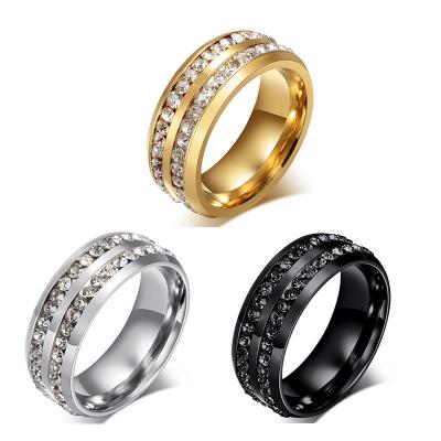 China Wholesale Black Silver 8mm CZ Zircon Stainless Steel Gold Double Channel Diamond Rings Lead Free Nickel Free Eternity Rings For Women Men for sale