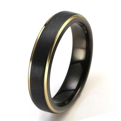 China Brush Step Edge Finish Lead Free Nickel Free Comfort Fit 5mm Men Women Wedding Band 18k Gold Filled Black Tungsten Carbide Ring for sale