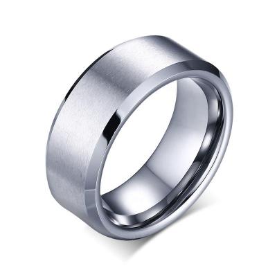 China Wholesale Lead Free Nickel Free Silver Black 18k Gold Filled 8mm Matte Finish Beveled Edge Comfort Fit Wedding Band Tungsten Carbide Rings For Men for sale