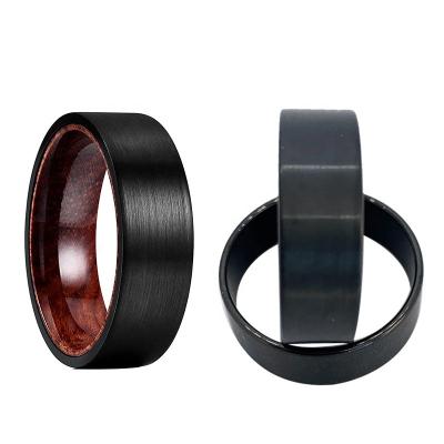 China Wholesale Casual/Sporting Wooden Craft IP Black Plated Polish 8mm Flat Edge Tungsten Carbide Outside and Inside Ring Core Blanks for Inlay for sale