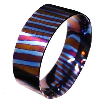 China 2021 casual/sporty new Timascus Ring Men Women Heat Treated Titanium Damascus Ring Liner Blank for inlay for sale