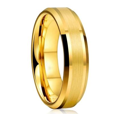 China Vintage Factory Directly Wholesale Fashion Jewelry Beveled Edges Brushed 8mm 6mm 18K Gold Plated Tungsten Carbide Rings Couple for sale