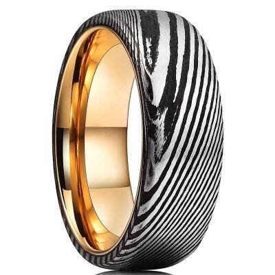 China Rose Gold 316L Inlay Stainless Steel Ring Matte Black Damascus Wedding Rings Men's Casual/Sports Jewelry for sale