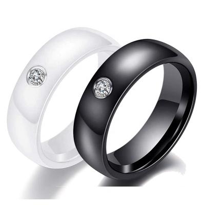 China CLASSIQUE 6mm White Black Ceramic Ring With Zircon Gemstone Inlaid Fashion Wedding Band For Men Non Fade Jewelry for sale