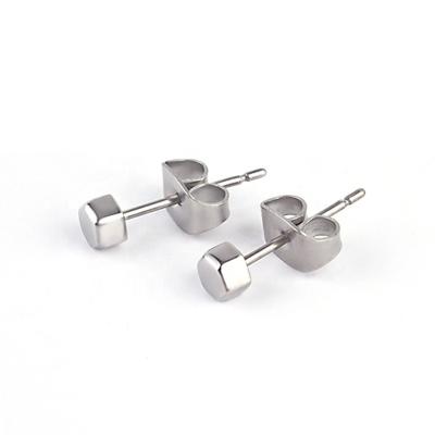 China Lead Free Nickel Free No Allergy High Polished Titanium Tiny Hexagon Stud Earrings Hypoallergenic For Women Girls for sale