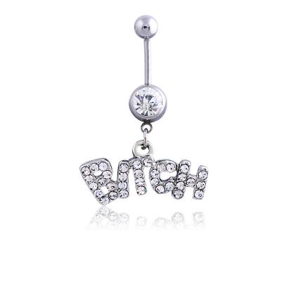 China Customized Safer Letter Pink Crystal Navel Belly Button Rings Body Piercing Jewelry for sale