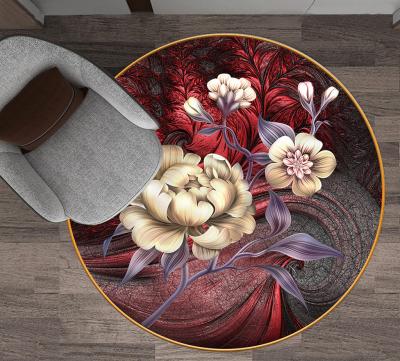 China Fashion Living Room Bedroom Flower Pattern Floor Washable Top Non-slip Circular Carpet for sale