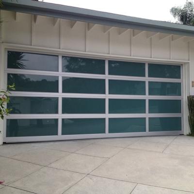 China Modern Aluminum Alloy Material Frosted New Modern Black Sectional Glass Panel Garage Door for sale