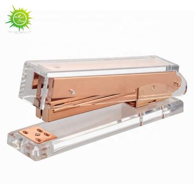 China HUISEN Office Supplies Luxury Rose Gold Modern Acrylic Desktop Clear Acrylic Stapler for sale