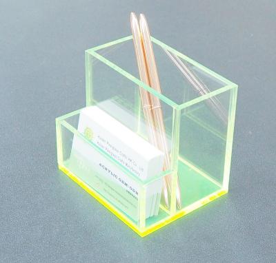 China Huisen modern luxury acrylic desk organizer, fluorescent green pen and card holder, phone pen organizer for sale