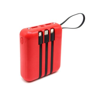 China High Capacity Portable Build 4 To Input Cables Portable Fast Charging Mobile Charger 10000mah Power Bank for sale