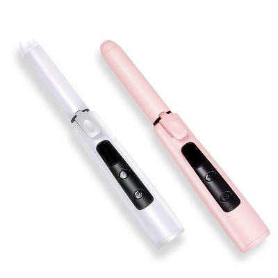 China Professional Mini Cordless Hair Curler Power Bank Ceramic Pink Function Hair Curling Iron for sale