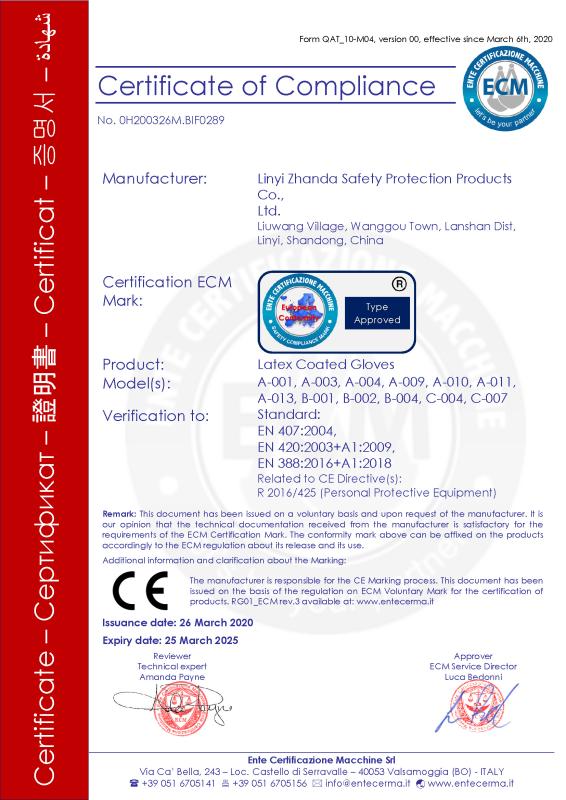 CE - Linyi Zhanda Safety Protection Products Co., Ltd.