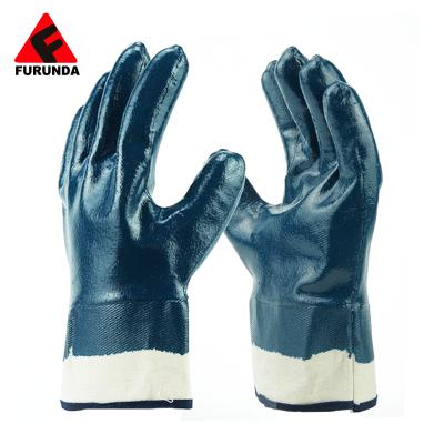 China Durable Heavy Duty Blue Nitrile Fully Coated Industrial Work Gloves Jersey Nitrile Work Gloves Fully for sale