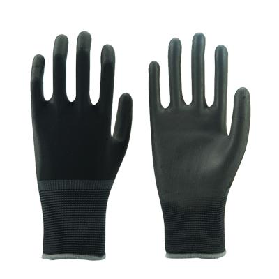 China Lightweight Antistatic Polyester Nylon PU Black Palm Coated Hand Work Gloves For Precise Work for sale