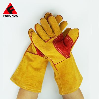 China Hot Selling High Quality Portable Human Two-Layer Cowhide Leather Gloves Safety Work Leather Welding Gloves for sale