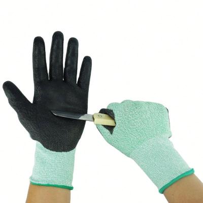 China Level 5 Anti-Cut 13 Gauge Polyester / Nylon Liner PU Coated Safety Work Gloves for sale