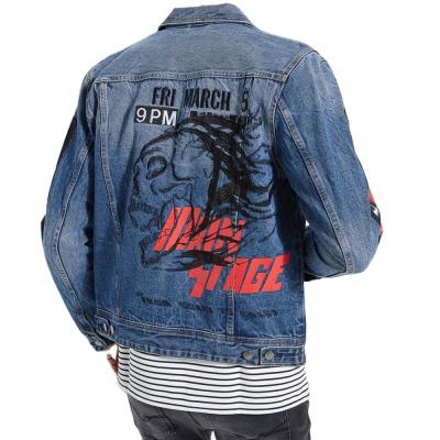 China Viable wholesale anorak custom design denim embroidery printing mens jackets and coat winter fashion jeans jacket for men for sale