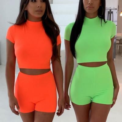 China Breathable Summer Lady Suits Neon Color Clothing Women 2 Piece Outfit for sale