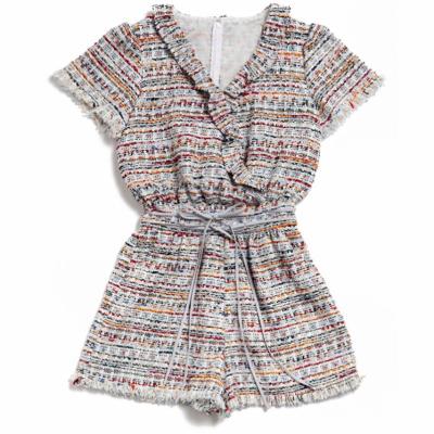 China Antistatic Boho Style Double Ribbon Tweed Pocket Womens Jumpsuits And Rompers for sale