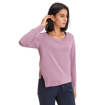 China Antibacterial Women Long Sleeve Plain Pique Sporty Gym Tops Quick Dry for sale