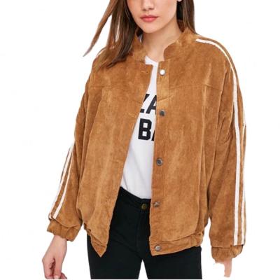 China Breathable Ladies Track Jackets Womens For Women Winter Custom Loose Fur Striped Corduroy Jackets Logo Drop Sleeve Faux Bomber Jacket for sale