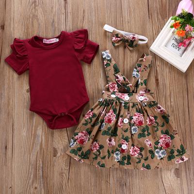 China Customized Anti-Shrinkage Toddler Romper Suit+Short Sleeve Suspender Skirt Girl Summer Floral Newborn Baby Clot Anti-Shrink for sale