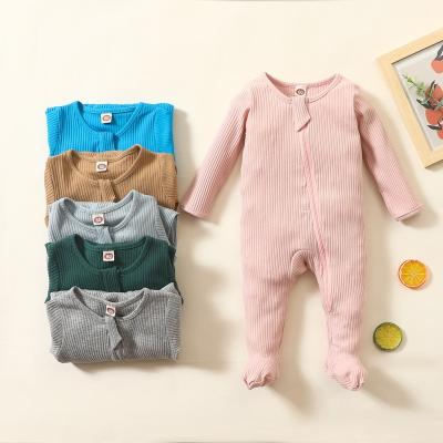 China Anti-Shrink Factory Newly Designed High Quality Fall/Winter Stretch Cotton Newborn Rompers With Foot Baby Toddler Non-Slip Zipper Overalls for sale