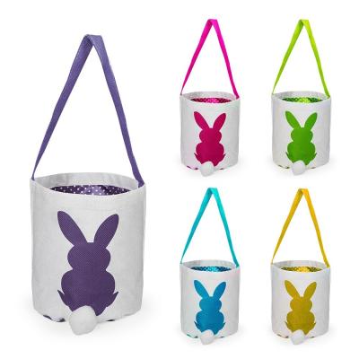 China Blank Sublimation Easter Bunny Basket With Color Handle Cute Rabbit Tail Custom Linen Easter Rabbit Basket for sale