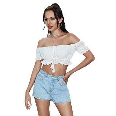 China EILLY BABAR Breathable Sexy Women Off-the-Shoulder Tops 100% Cotton White Crop Tops For Women for sale