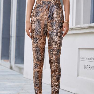 China Washable Crocodile Printing High Waist Patent PU Coated Pants for sale