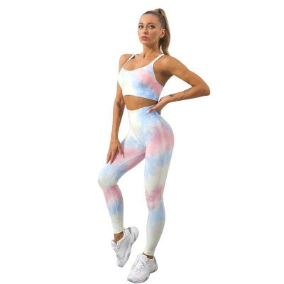 China Breathable High Quality Seamless Tracksuit Sports Bra And Leggings Yoga Clothing Set Super Elastic Tie Dye Yoga Set for sale