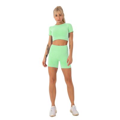 China Newest Breathable 2 Piece Fitness Gym Sets Solid Color Quick-drying Workout Clothing Sets Sportswear For Women for sale