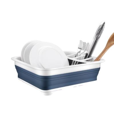 China Customized Viable Dry Silicone Kitchen Dish Box Portable Collapsible Drain Rack Dish Storage Box for sale