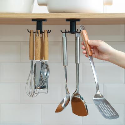 China Adhesive Connection Kitchen Bathroom Wall Hanging Rotating Support Viable Storage Kitchen Hanger Hooks for sale