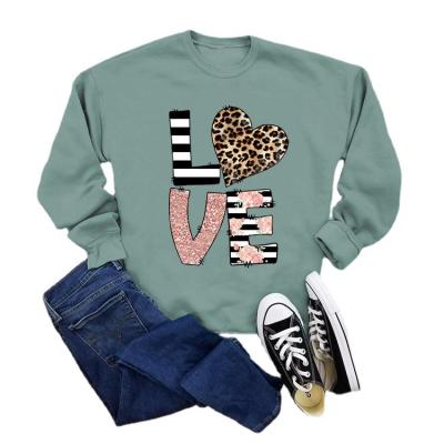 China SUSTAINABLE LOVE Valentine's Day Leopard Print Pullover Women's Top Round Neck Sweatshirt for sale