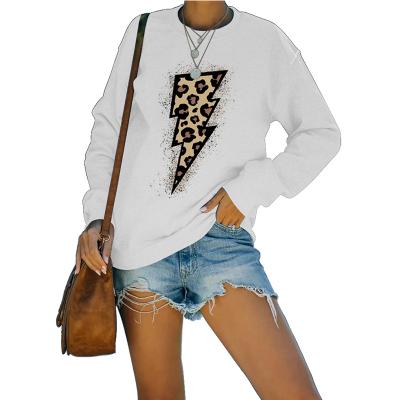 China Lightning Sustainable Leopard Print Casual Long Sleeve Sweatshirt Top for sale