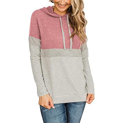 China Breathable Women Casual Drawstring Striped Hooded Long Sleeve Sweatshirt for sale