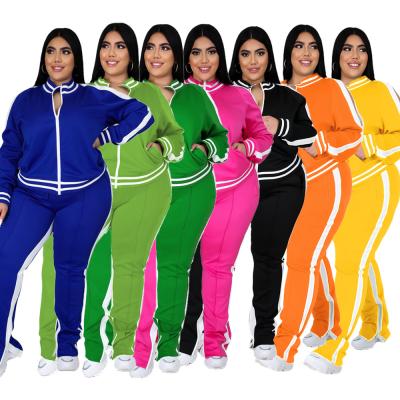 China Plus Size L-5XL Women Zipper Set Two Piece Sweatsuit QUICK DRY Top Split Top Split Matching Set for sale