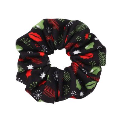 China Fabric Hair Tie Christmas Bow Circle Ornaments Santa Claus Printed Hair Accessories for sale