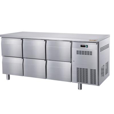 China Single-temperature Single-temperature Display Refrigerator 6 Draws Table Bar Counter Worktable Refrigerated Refrigerator for sale