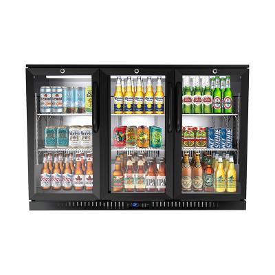 China Single-temperature 3 doors fan cooling rear display bar showcase fridge mini refriger showcas for sale