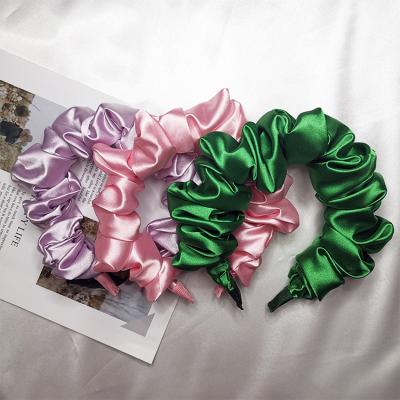 China Fashional Pretty Lady Crumpled Fabric Fluffy Hair Bands Fairy Face Wash Headband Silk Headband For Girls for sale