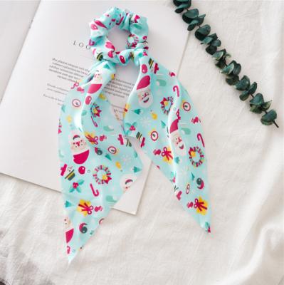 China Fashion Women Accessories Hair Bands Scrunchy Floral Satin Ribbon Long Tail Hair Scrunchies for sale