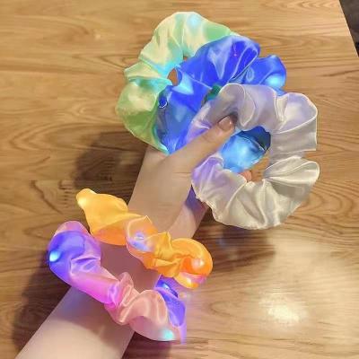 China Soft Hot Sale LED Light Amazon Scrunchies Light Party Fashion Satin Fashion Colorful Hair Scrunchies For Girls for sale