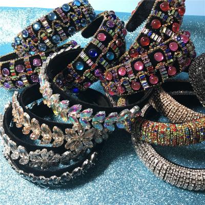 China Wholesale Designer Solid Color Bling Hairbands Crystal Hair Accessories Luxury Simple Diamond Hairbands Head Bands For Women 2020 for sale