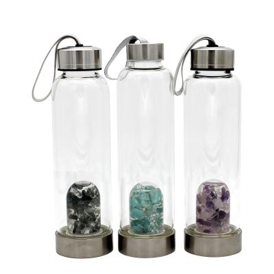 China 2021 Viable New Idea Glass Bottle Wellness Gem Water Bottle For Promotional Gift for sale